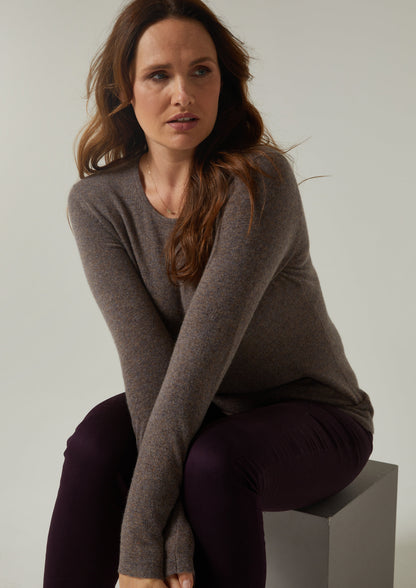 Ladies Geelong Lambswool Crew Neck Jumper In Teak