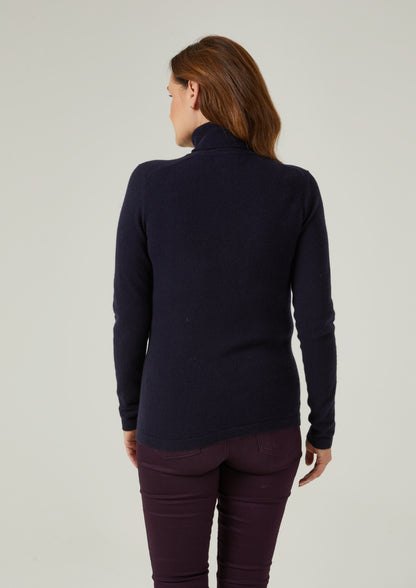 Ladies Roll Neck Jumper In Dark Navy