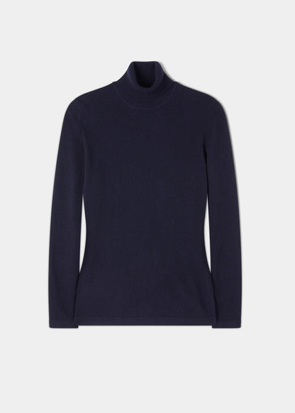 Ladies Roll Neck Jumper In Dark Navy