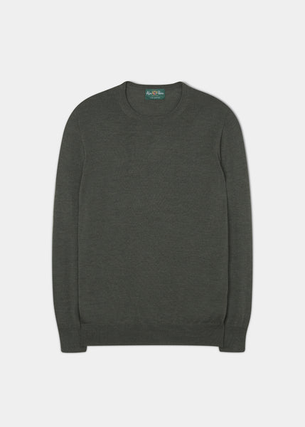 Men s Merino Wool Crew Neck Jumper in Seaweed Alan Paine UK