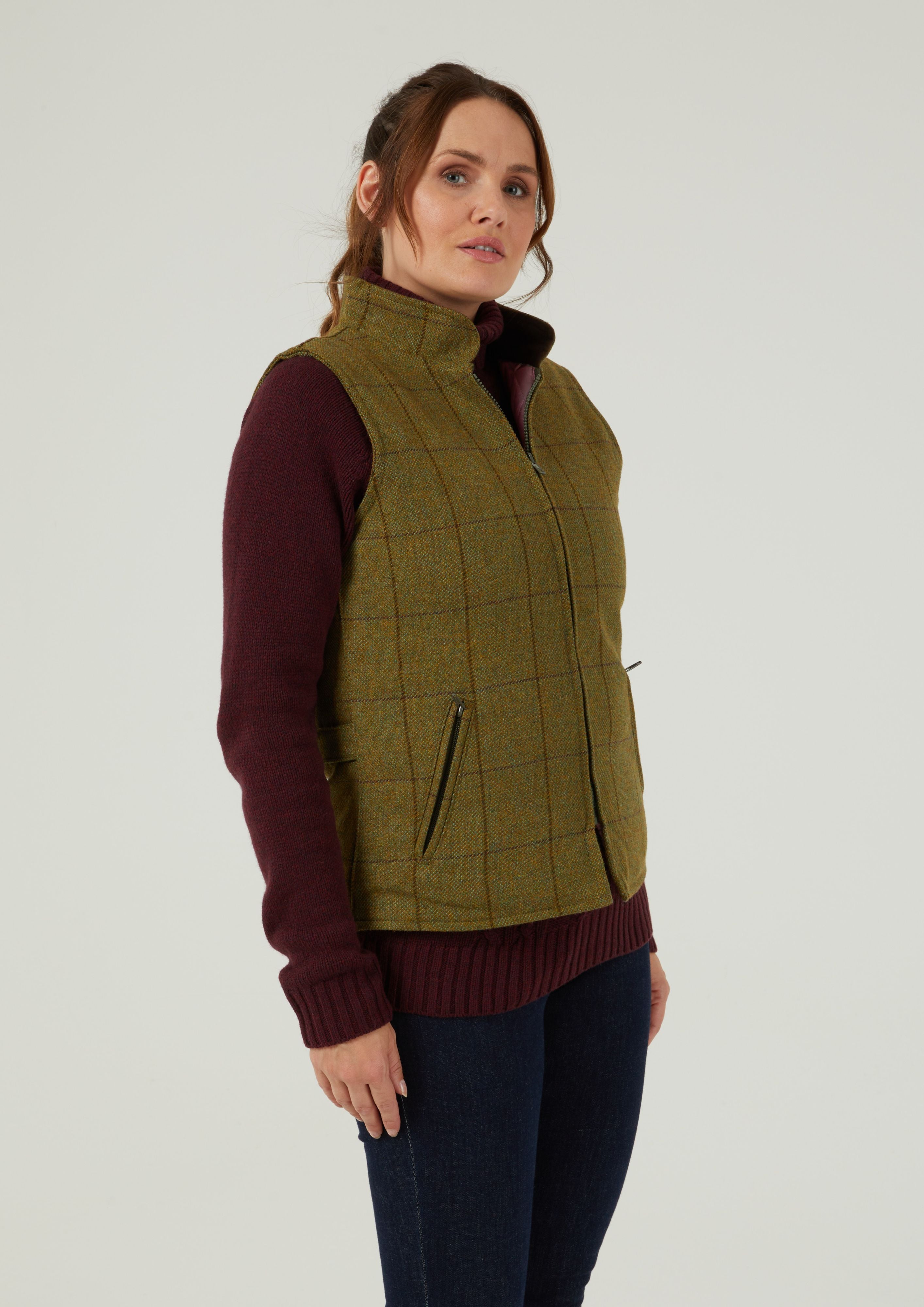 Rutland Ladies Tweed Shooting Gilet In Lichen Alan Paine UK