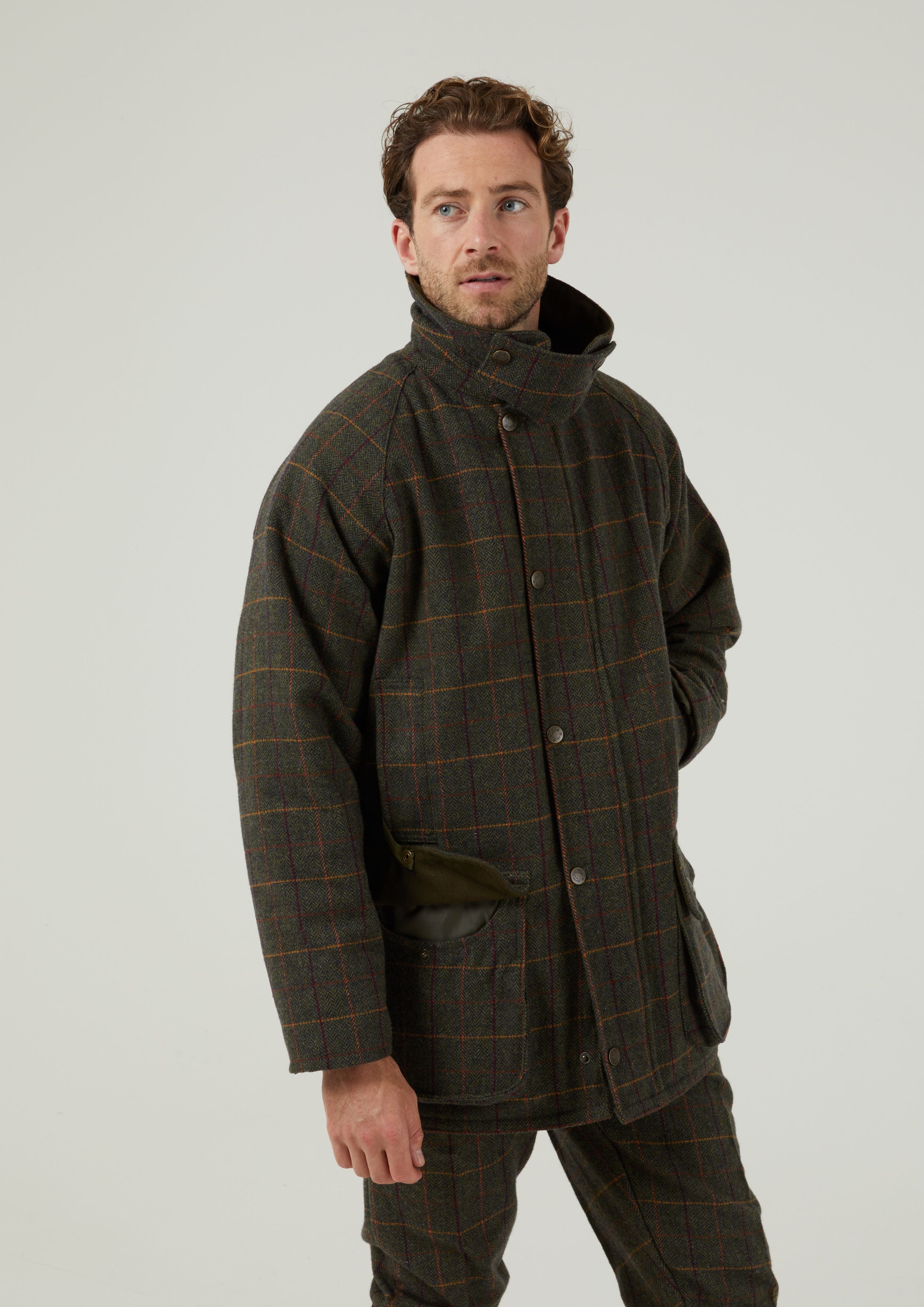 Rutland Men's Tweed Waterproof Shooting Coat In Fern - Regular Fit