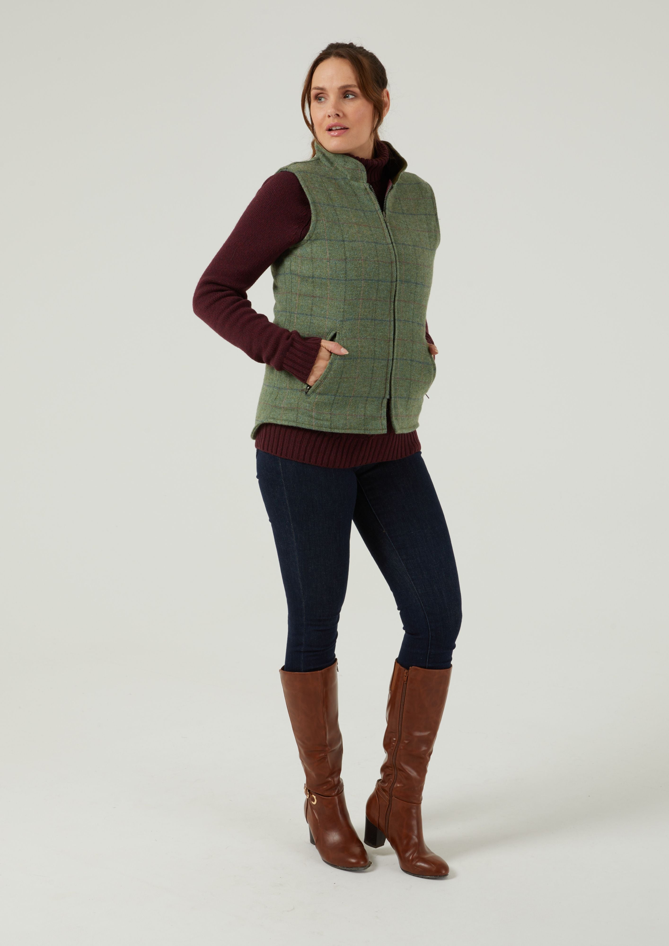 Rutland Ladies Tweed Shooting Gilet In Spindle Alan Paine UK