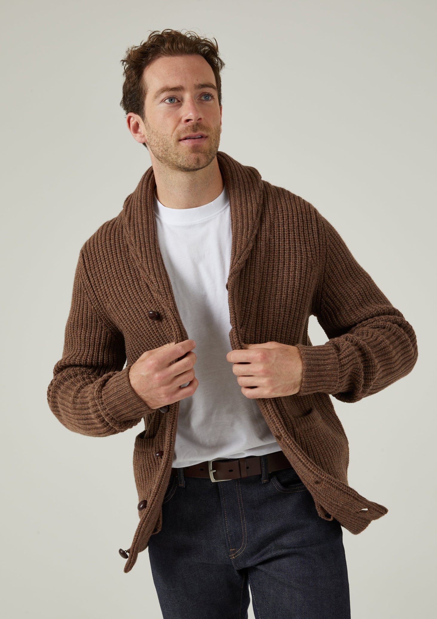 Mens cardigan shop with belt