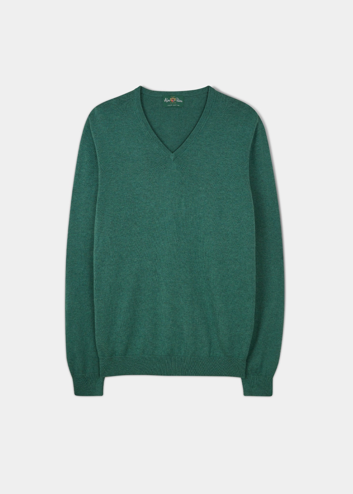 Cotton Cashmere Vee Neck Jumper In Moorland Alan Paine Alan