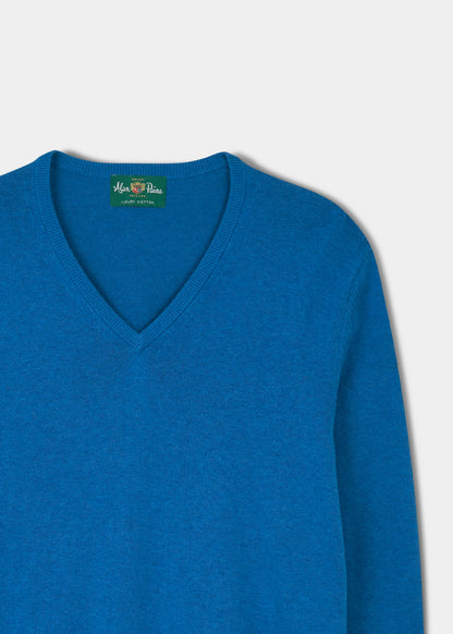 Alan Paine cotton cashmere v-neck jumper in regatta