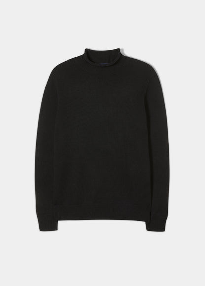 Mens Rolled Collar Jumper In Black