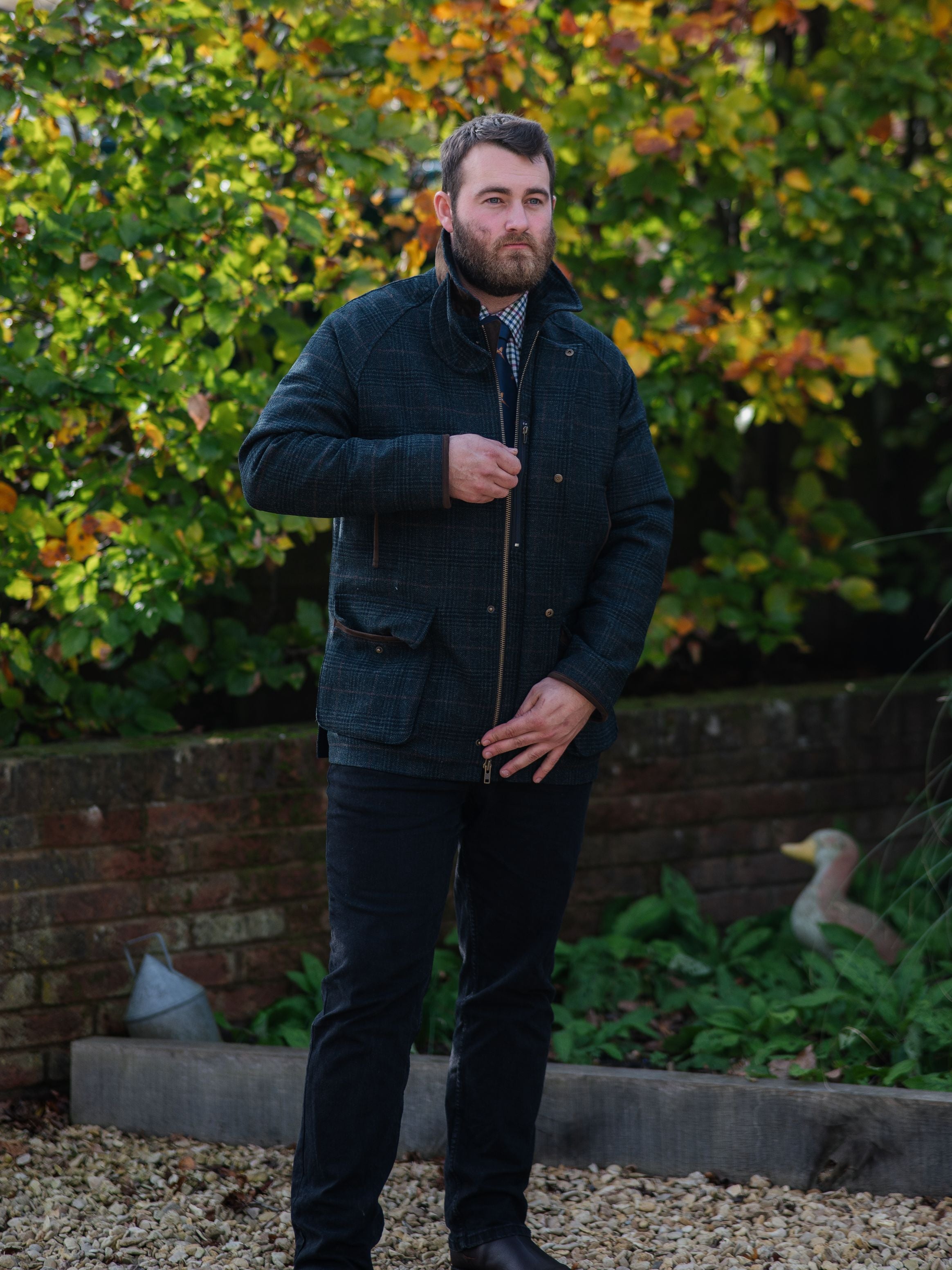 Surrey Waterproof Tweed Coat In Green Check Alan Paine UK