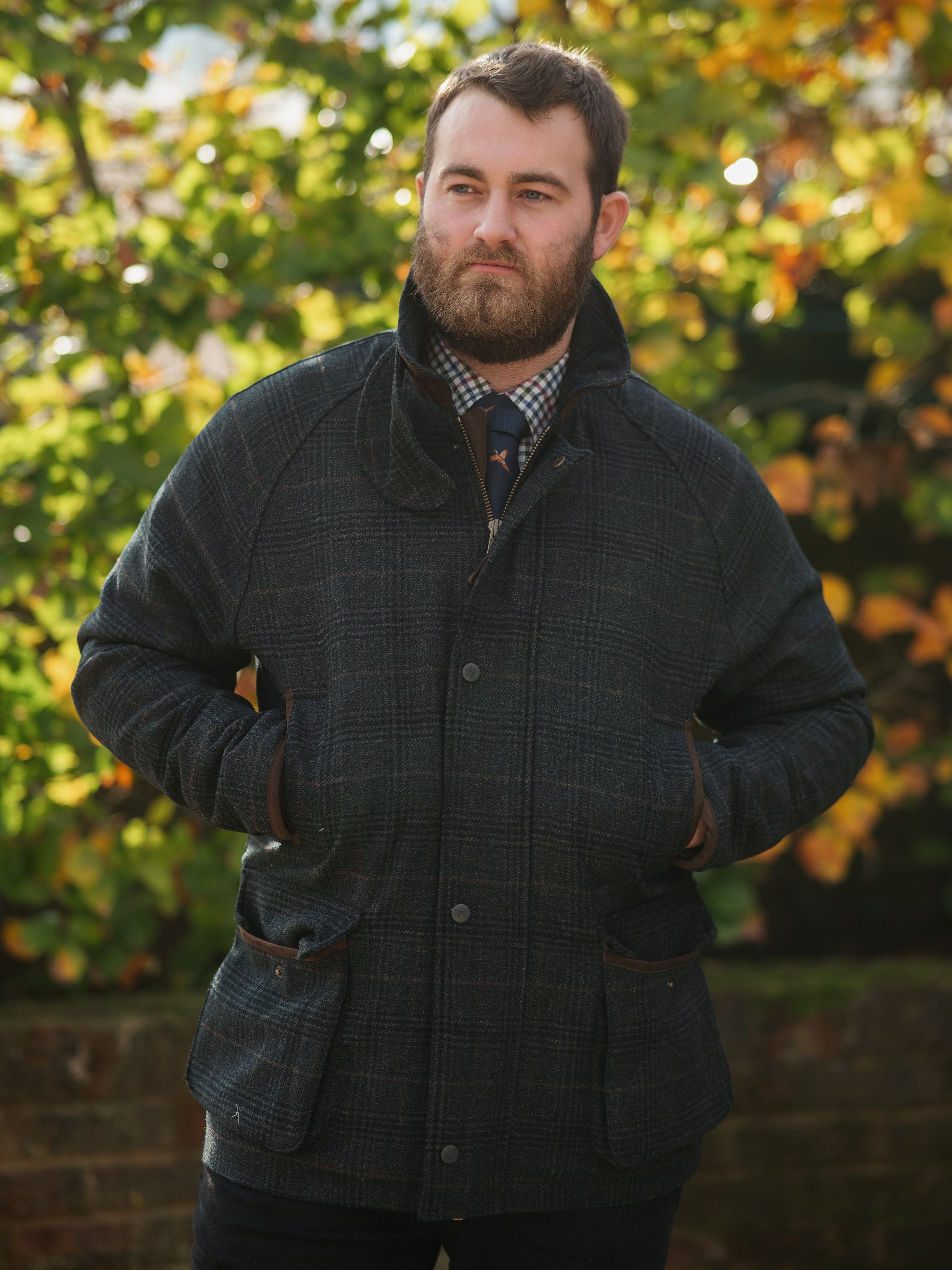 Surrey Waterproof Tweed Coat In Green Check Alan Paine UK