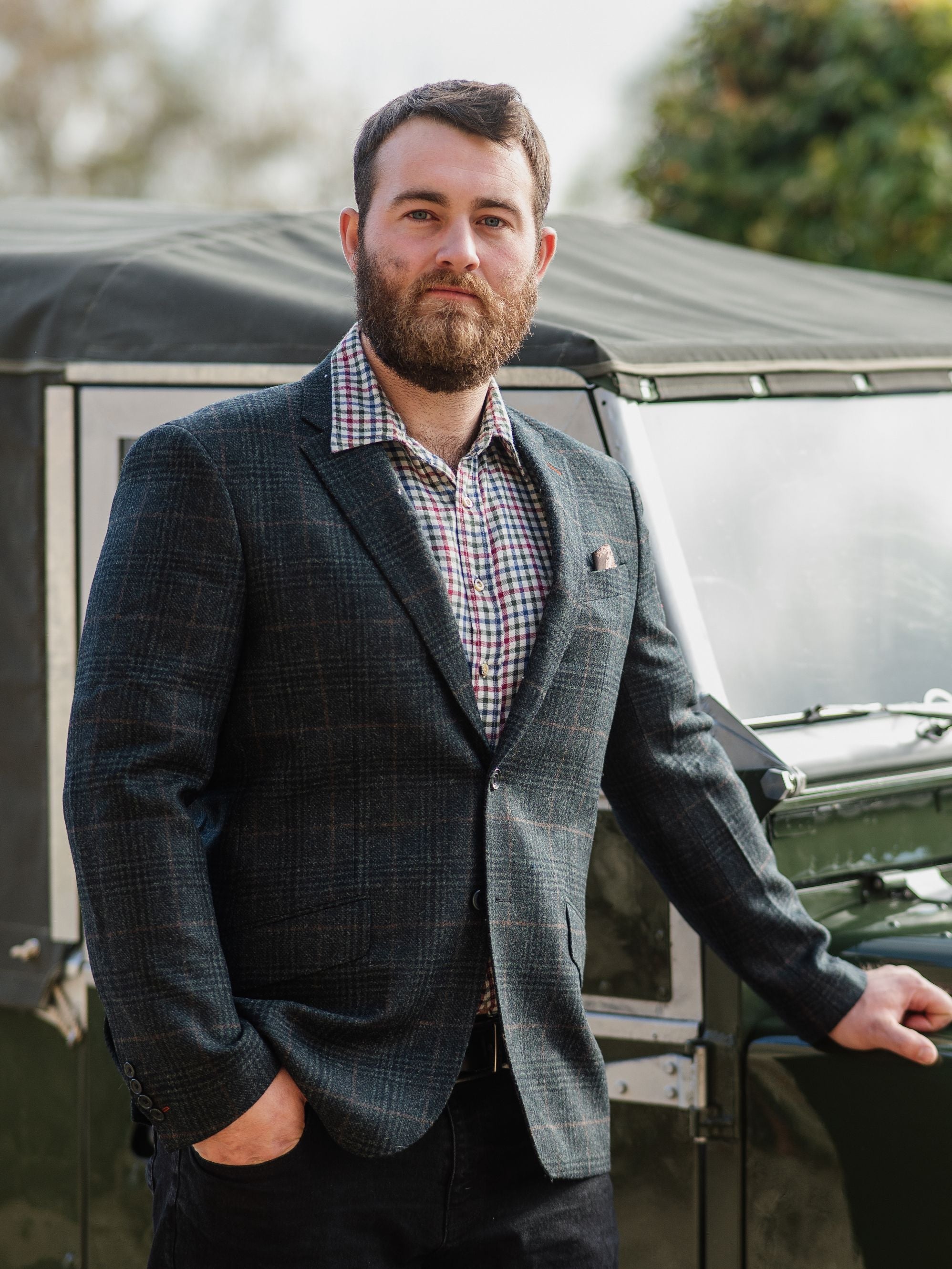 Surrey Tweed Lined Blazer In Green Check Alan Paine UK