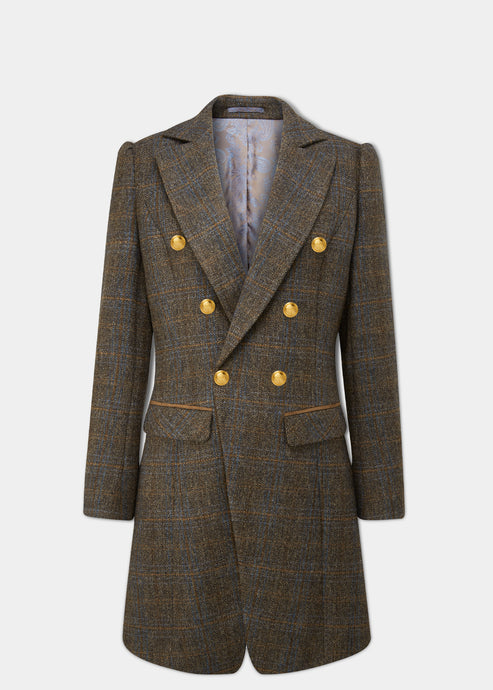 Surrey Ladies Double Breasted Tweed Coat In Taupe – Alan Paine UK