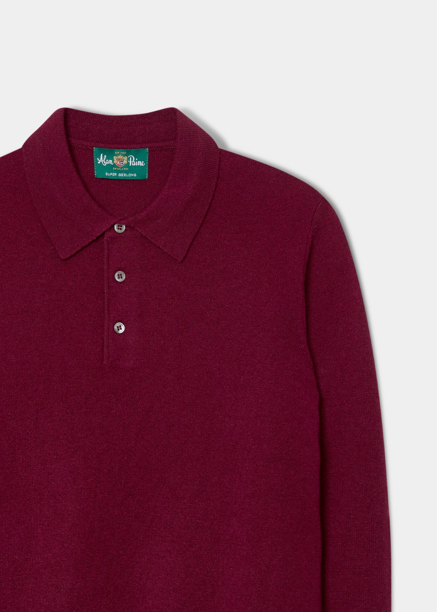 Tresswell Geelong Wool Long Sleeve Polo Shirt in Claret - Regular Fit