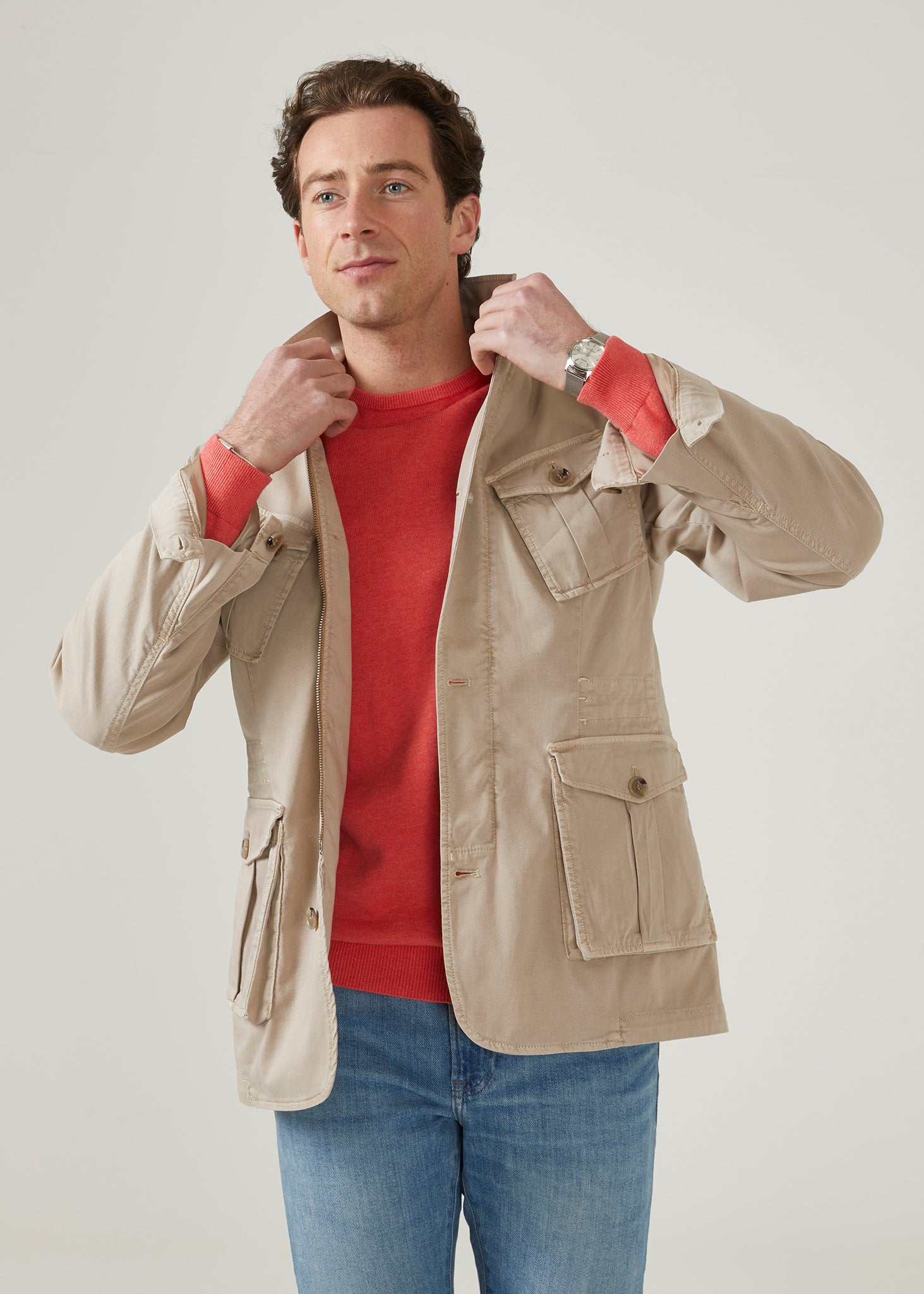 Men's beige casual clearance jacket