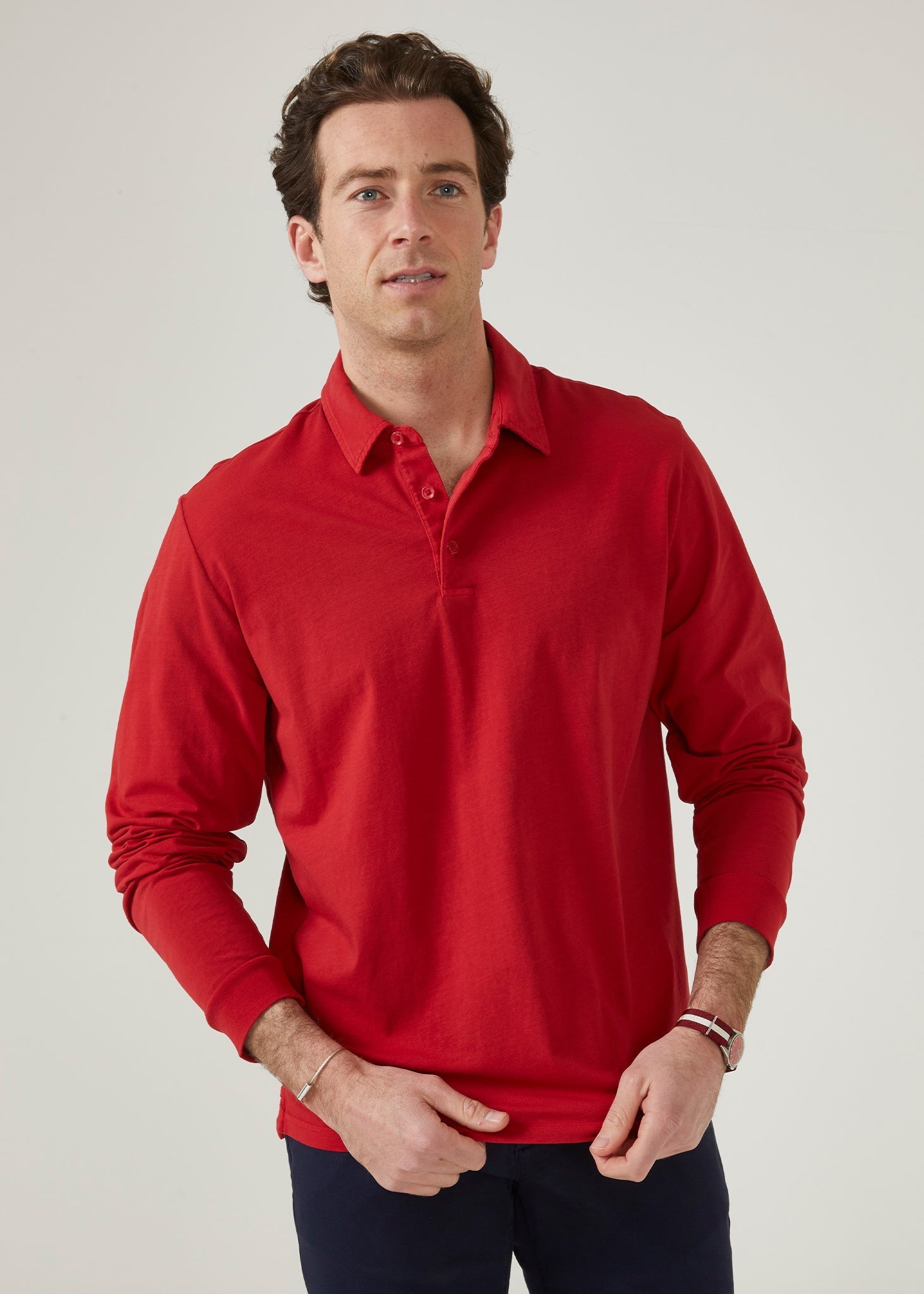 Long sleeve polo shirt red sale