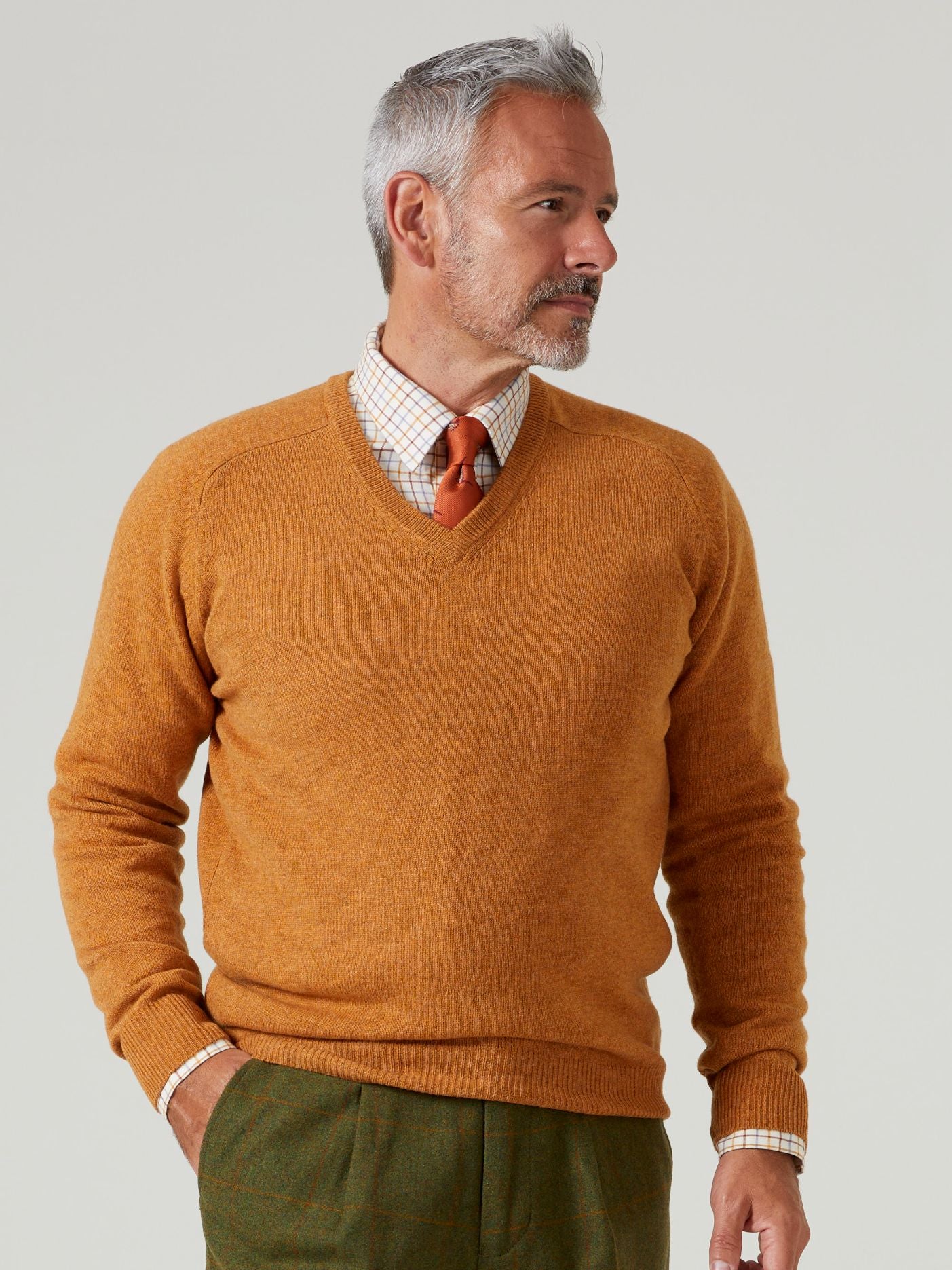 Streetly Men s V Neck Jumper In Gazelle Classic Fit