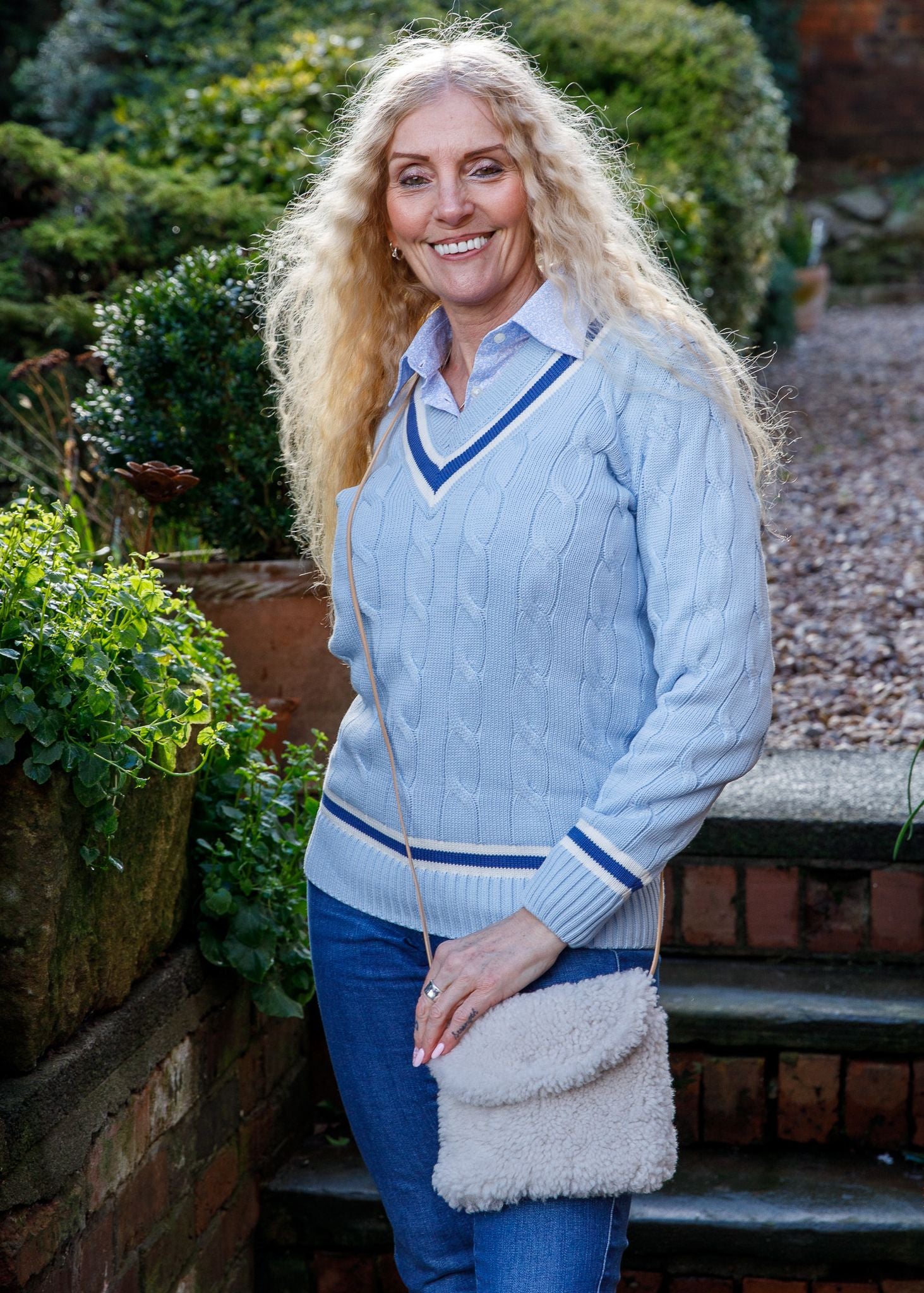 Pale blue clearance cable knit jumper